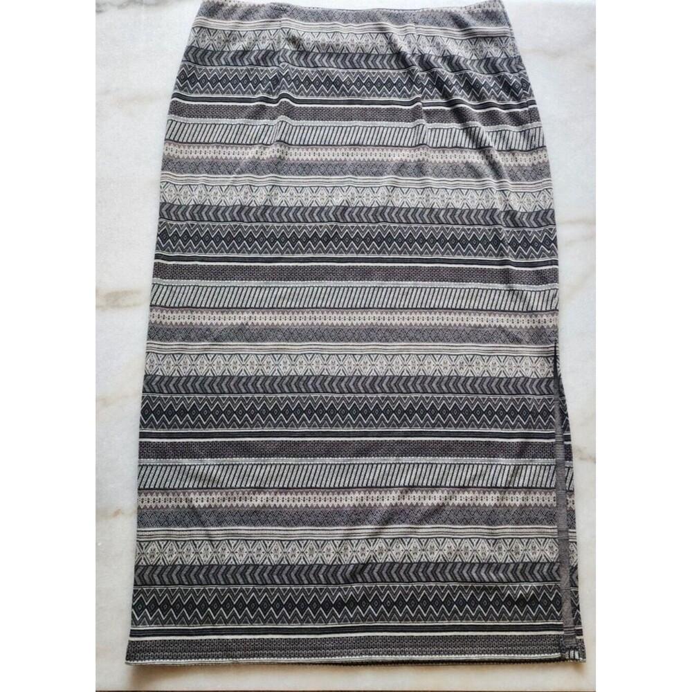 J Jill Women's Size Medium Long Skirt Striped Gray Midi Pull On Elastic Waist